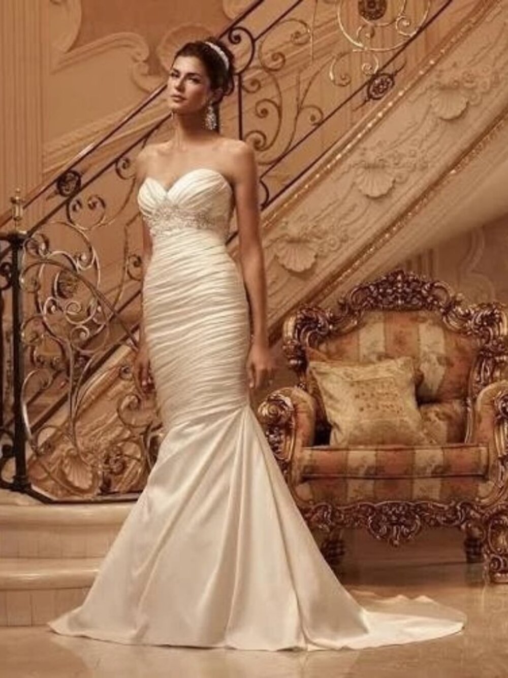Casablanca Bridal Ivory Silver Strapless Embellished Wedding Gown